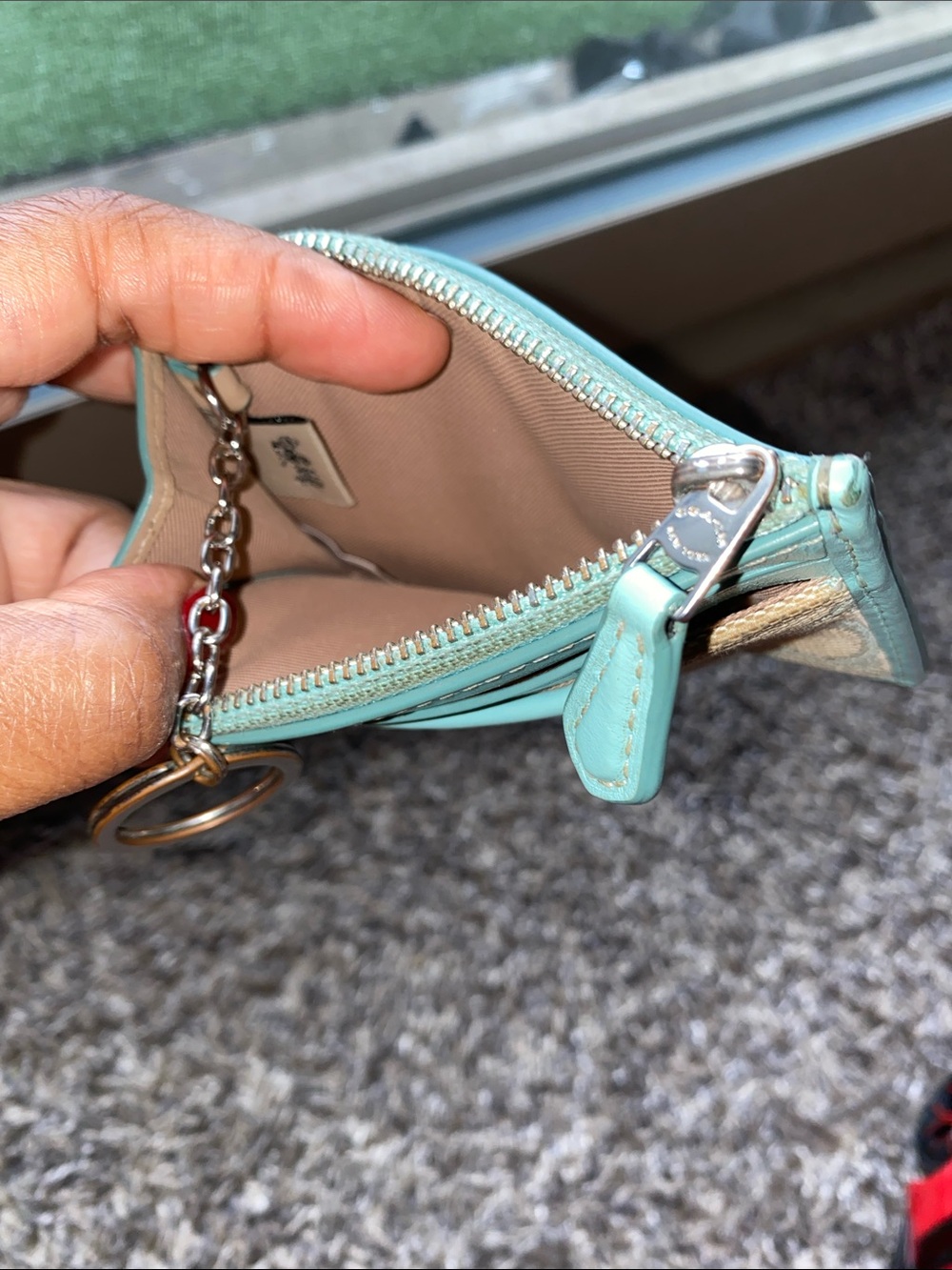 Coach Turquoise Signature Canvas Card Case with Key Chain - Picture 4 of 4